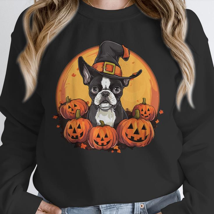 Boston Terrier Bostie Dog Breed Pet Halloween Pumpkins Unisex Sweatshirt, novelty gifts, funny gifts