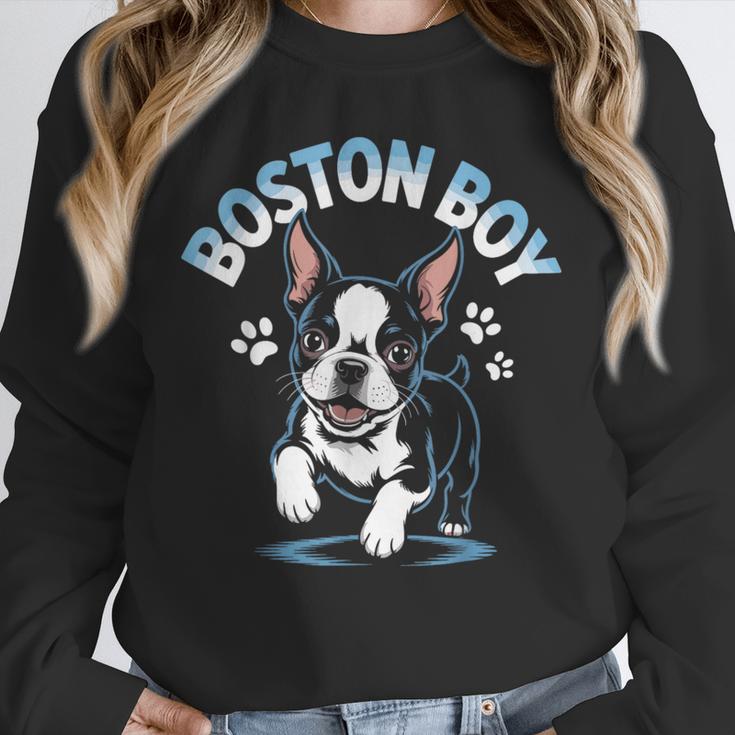 Boston Terrier Boy Cute Cartoon Dog Owner Pet Boston Terrier Unisex Sweatshirt, novelty gifts, funny gifts