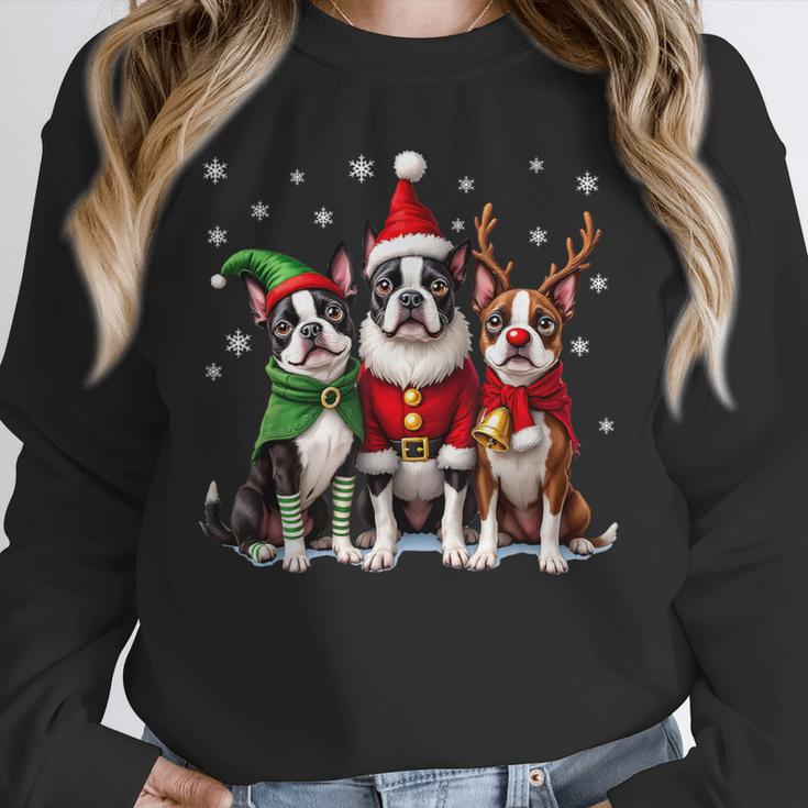 Boston Terrier Christmas Dogs Santa Reindeer Elf Unisex Sweatshirt, novelty gifts, funny gifts