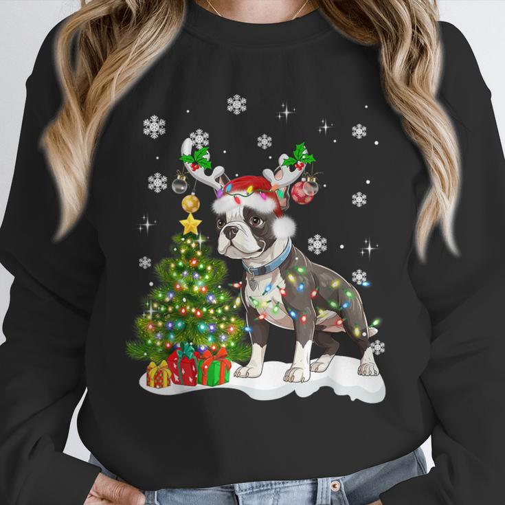 Boston Terrier Christmas Tree Lights Santa Hat Unisex Sweatshirt, novelty gifts, funny gifts