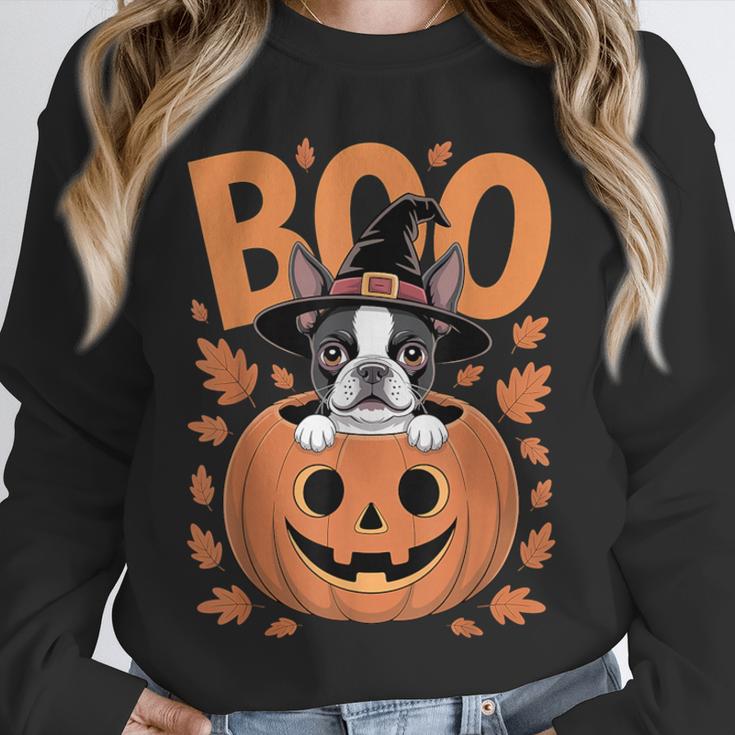 Boston Terrier Costume On Pumpkin Halloween Boston Terrier Unisex Sweatshirt, novelty gifts, funny gifts
