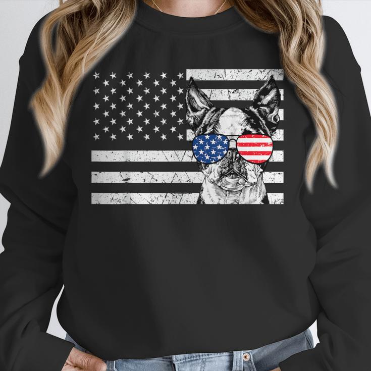 Boston Terrier Dog 4th Of July US American Flag Patriotic Unisex Sweatshirt, novelty gifts, funny gifts