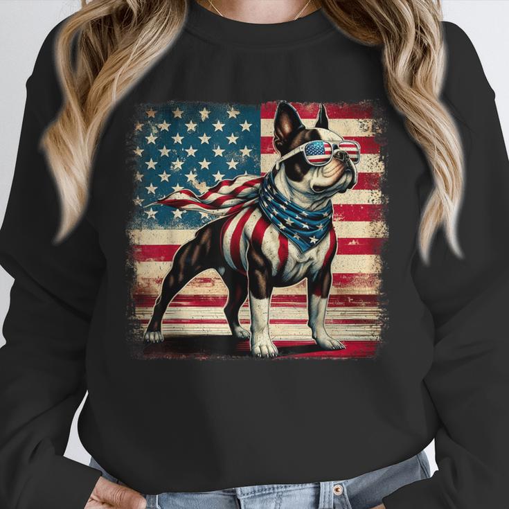 Boston Terrier Dog 4th Of July USA American Flag Patriotic Unisex Sweatshirt, novelty gifts, funny gifts