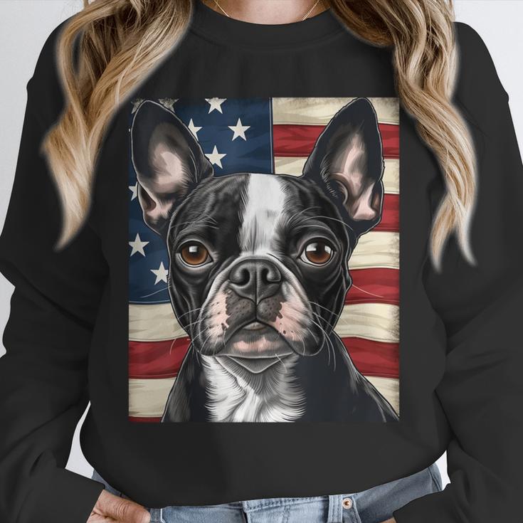 Boston Terrier Dog American Flag 4th Of July Patriotic Puppy Unisex Sweatshirt, novelty gifts, funny gifts