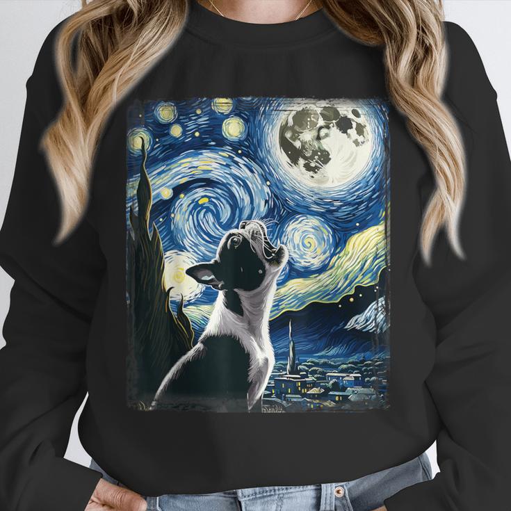 Boston Terrier Dog Art Van Gogh Starry Night Boston Terrier Unisex Sweatshirt, novelty gifts, funny gifts