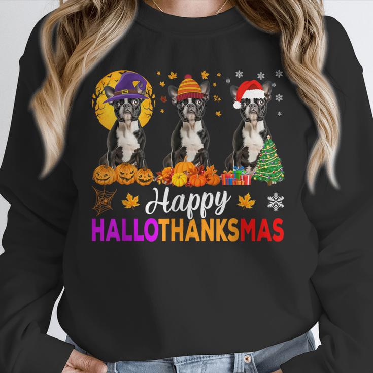 Boston Terrier Dog Halloween Christmas Hallothanksmas Men Women Kids Unisex Sweatshirt, novelty gifts, funny gifts