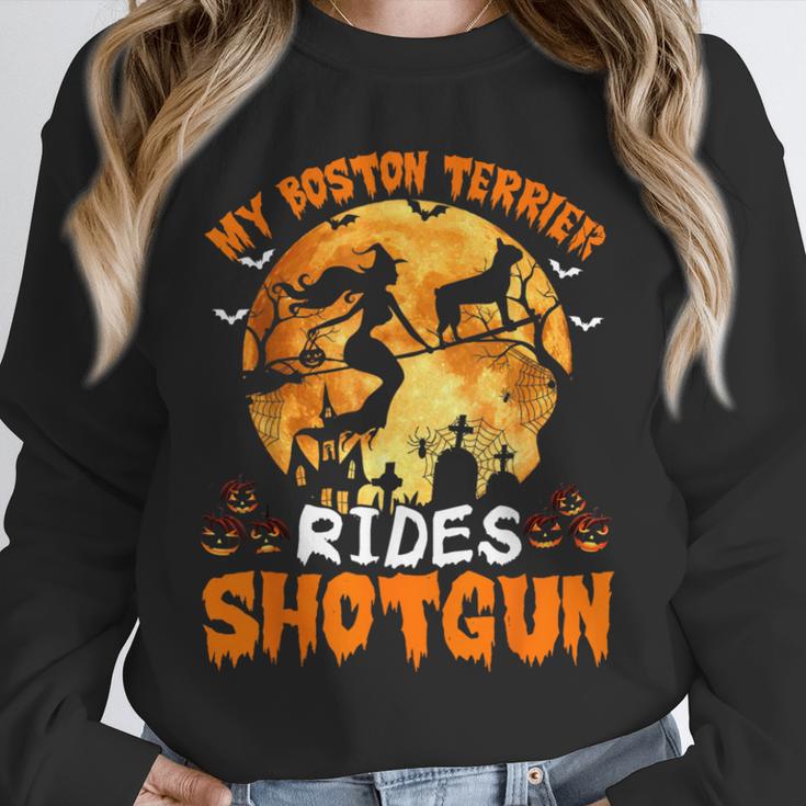 My Boston Terrier Dog Rides Shotgun Witch Halloween Men Women Unisex Sweatshirt, novelty gifts, funny gifts