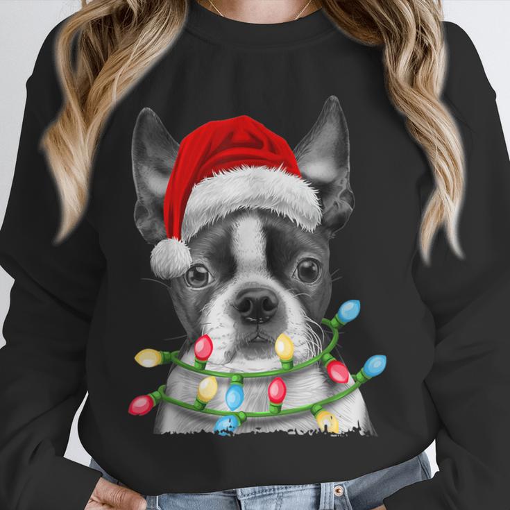 Boston Terrier Dog Santa Christmas Tree Lights Xmas Unisex Sweatshirt, novelty gifts, funny gifts