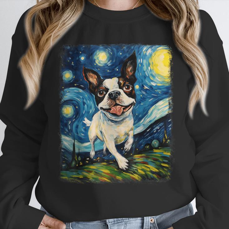 Boston Terrier Dog Starry Night Painting Unisex Sweatshirt, novelty gifts, funny gifts