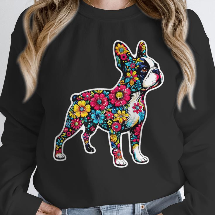 Boston Terrier Floral Vintage Dog Mom Distressed Men Women Kids Unisex Sweatshirt, novelty gifts, funny gifts