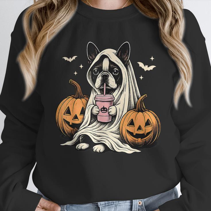 Boston Terrier Ghost Boo Halloween Costume Spooky Season Unisex Sweatshirt, novelty gifts, funny gifts