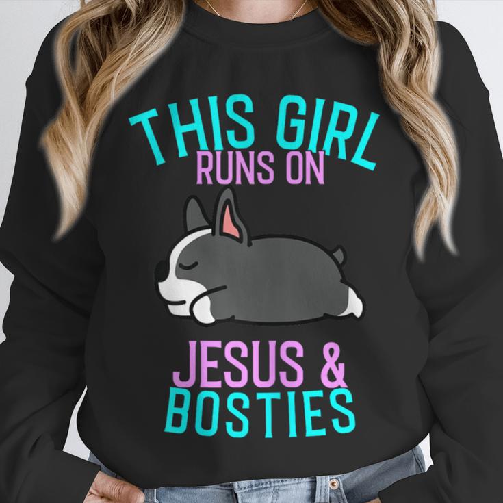 Boston Terrier This Girl Runs On Jesus And Boston Terriers Unisex Sweatshirt, novelty gifts, funny gifts