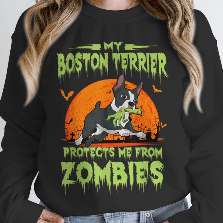 Boston Terrier Halloween Zombie American Gentleman Dog Lover Unisex Sweatshirt, novelty gifts, funny gifts