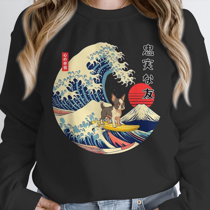 Boston Terrier Japanese Kanagawa Wave Surf Loyal Dog Men Women Kids Unisex Sweatshirt, novelty gifts, funny gifts