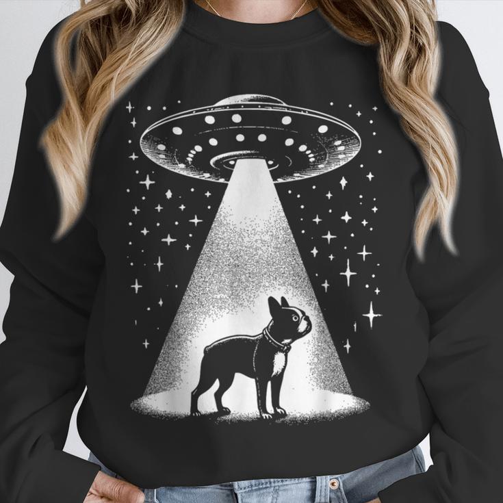 Boston Terrier Mom Dad Dog Alien UFO For Men Women Unisex Sweatshirt, novelty gifts, funny gifts