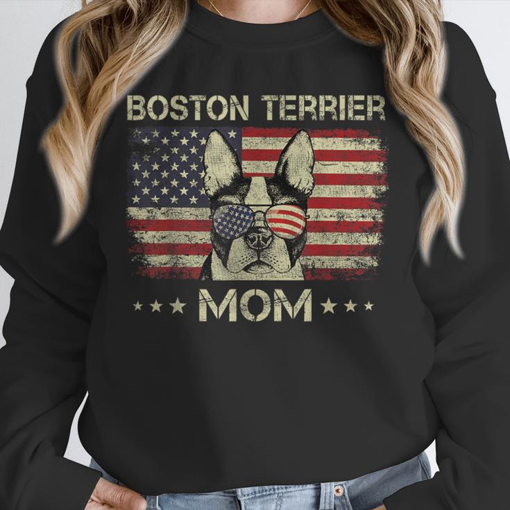 Boston Terrier Mom Dog Lovers American Flag 4th Of July Unisex Sweatshirt, novelty gifts, funny gifts