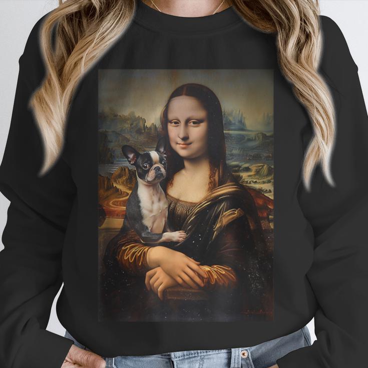 Boston Terrier Mona Lisa Painting Art Dog Mom Dad For Men Women Kids Unisex Sweatshirt, novelty gifts, funny gifts
