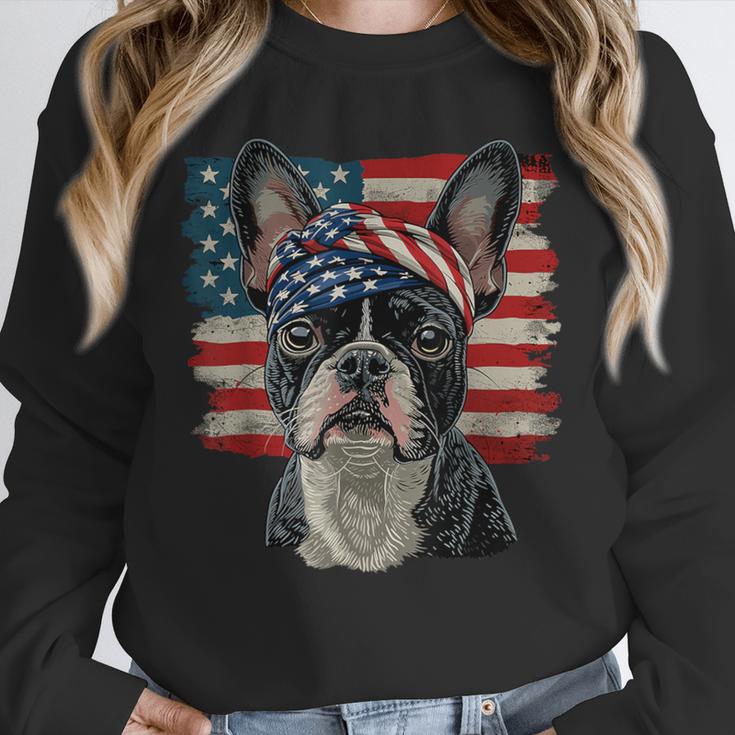 Boston Terrier Patriotic 4th Of July USA American Flag Unisex Sweatshirt, novelty gifts, funny gifts