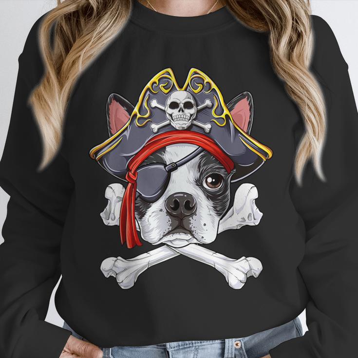 Boston Terrier Pirate T Shirt Jolly Roger Crossbones Skull Unisex Sweatshirt, novelty gifts, funny gifts
