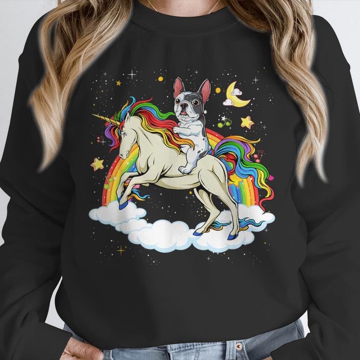 Boston Terrier Riding Unicorn Boys Girls Kids Rainbow Unisex Sweatshirt, novelty gifts, funny gifts