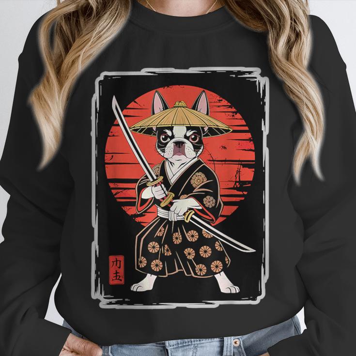 Boston Terrier Samurai Ninja Vintage Anime Japanese Ukiyo-e Unisex Sweatshirt, novelty gifts, funny gifts