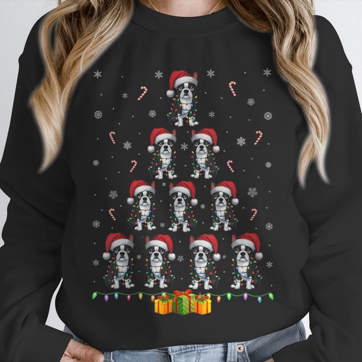 Boston Terrier Santa Hat Xmas Light Men Women Christmas Tree Unisex Sweatshirt, novelty gifts, funny gifts