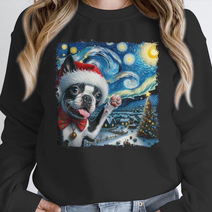 Boston Terrier Santa Starry Night Van Gogh Christmas Dog Men Women Kids Unisex Sweatshirt, novelty gifts, funny gifts