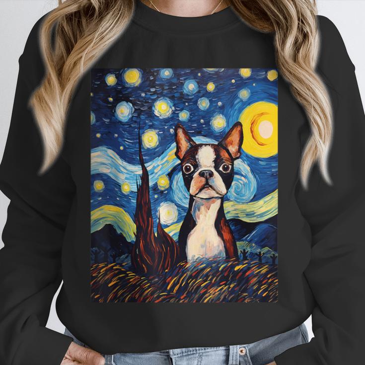 Boston Terrier Starry Night Van Gogh Art Unisex Sweatshirt, novelty gifts, funny gifts