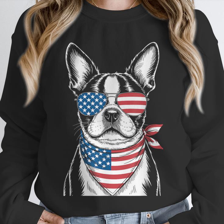 Boston Terrier USA Flag Sunglasses Patriotic 4th Of July Unisex Sweatshirt, novelty gifts, funny gifts