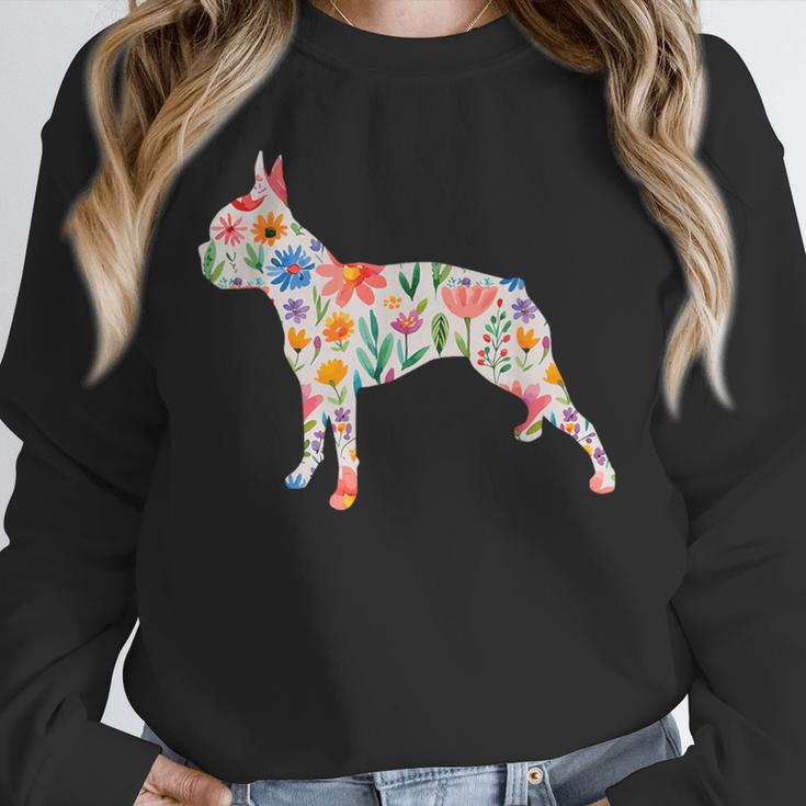 Boston Terrier Watercolor Flowers Unisex Sweatshirt, novelty gifts, funny gifts