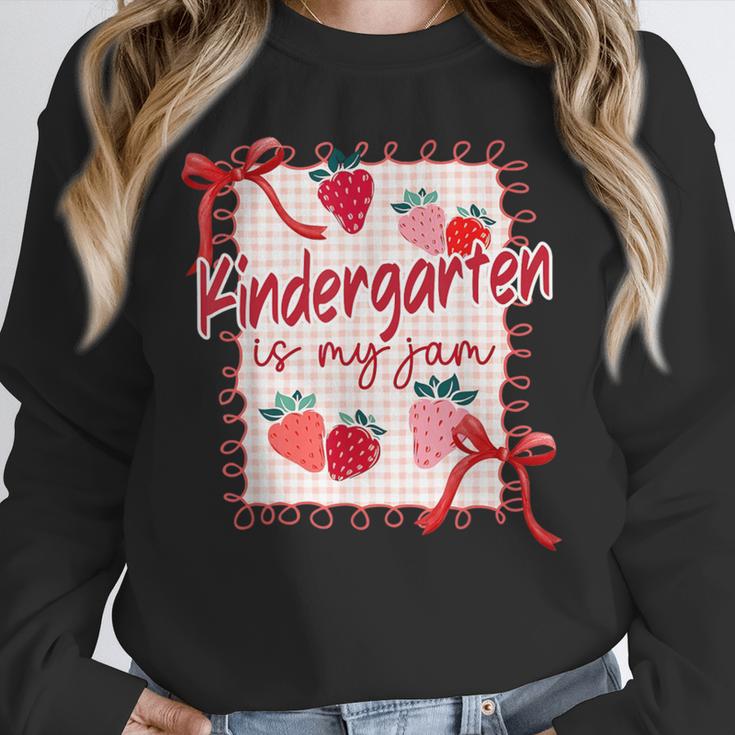 Bow Strawberry Kindergarten Is My Jam Teacher Kinder Team Unisex Sweatshirt, novelty gifts, funny gifts Bow Strawberry Kindergarten Is My Jam Teacher Kinder Team Unisex Sweatshirt, novelty gifts, funny gifts