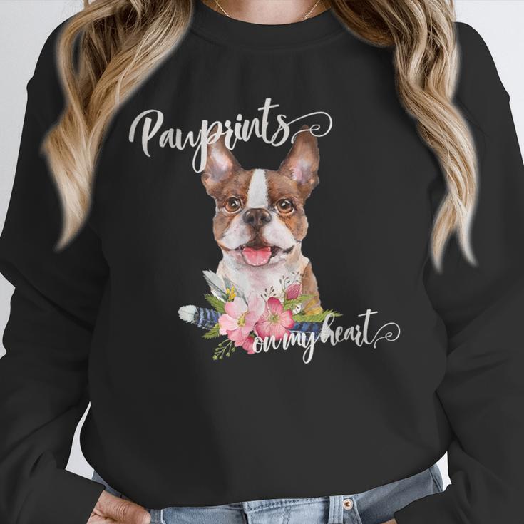 Brown Boston Terrier With Flowers And Feathers Unisex Sweatshirt, novelty gifts, funny gifts