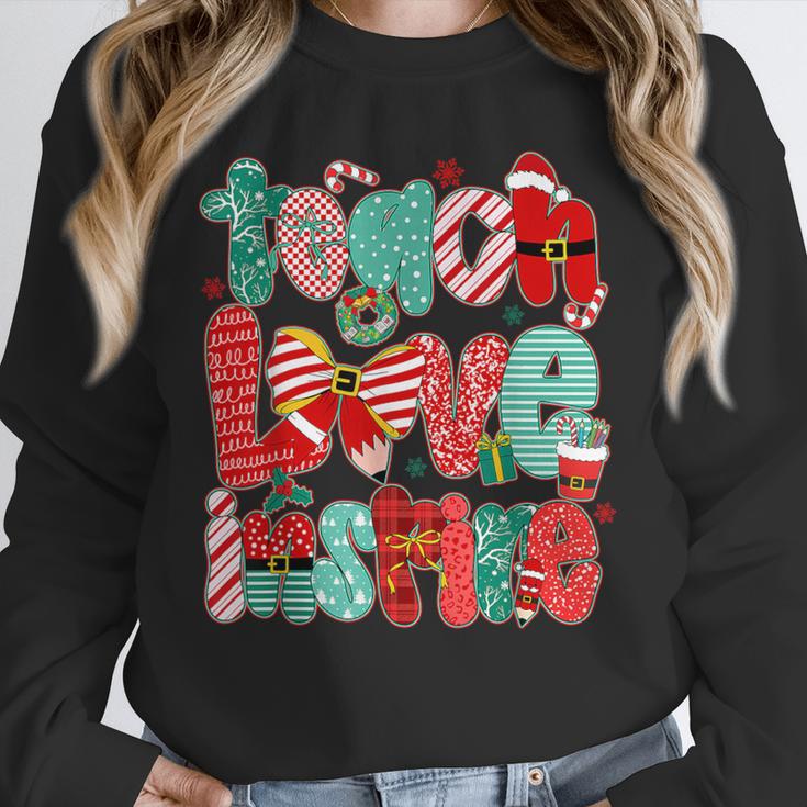 Christmas Coquette Bow Teacher Teach Love Inspire Unisex Sweatshirt, novelty gifts, funny gifts
