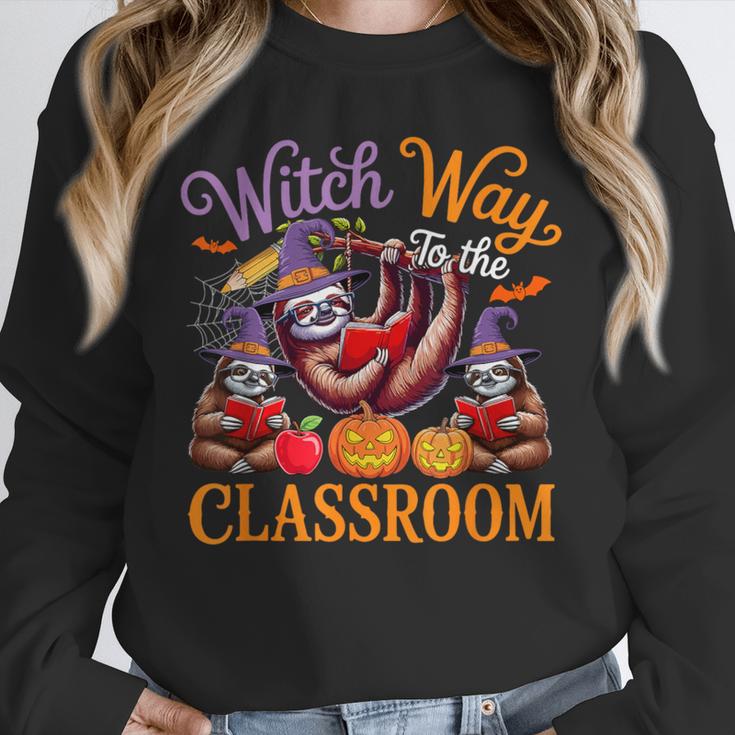 Way To Classroom Halloween Witch Three Cute Sloths Teacher Unisex Sweatshirt, novelty gifts, funny gifts