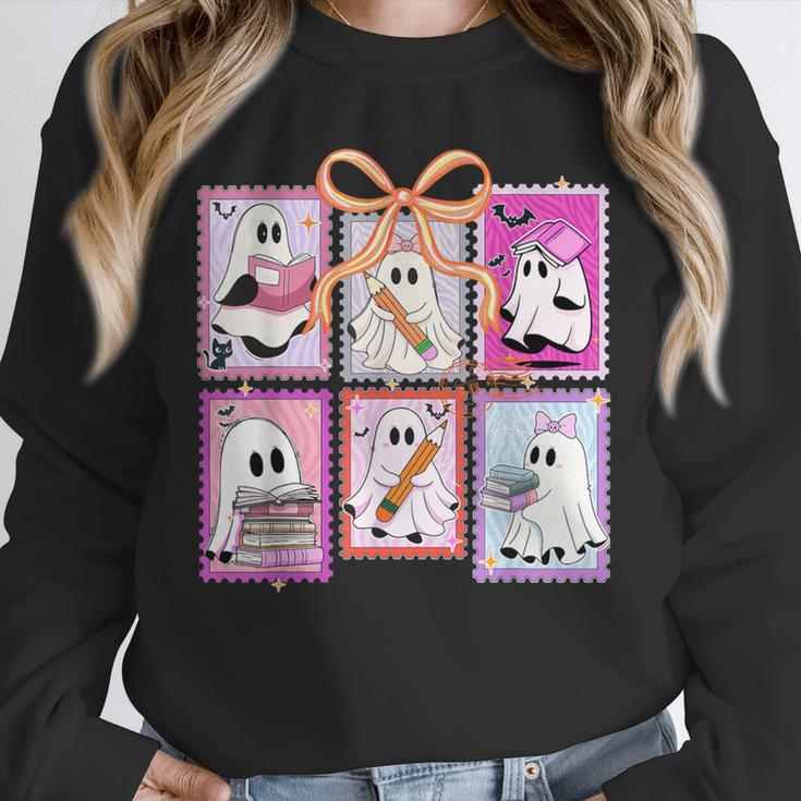 Coquette Bow Spooky Teacher Ghost Halloween Trick Or Teach Unisex Sweatshirt, novelty gifts, funny gifts Coquette Bow Spooky Teacher Ghost Halloween Trick Or Teach Unisex Sweatshirt, novelty gifts, funny gifts