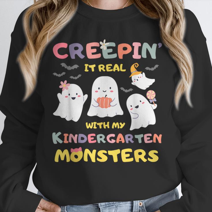Creepin It Real With Kindergarten Monsters Halloween Teacher Unisex Sweatshirt, novelty gifts, funny gifts Creepin It Real With Kindergarten Monsters Halloween Teacher Unisex Sweatshirt, novelty gifts, funny gifts