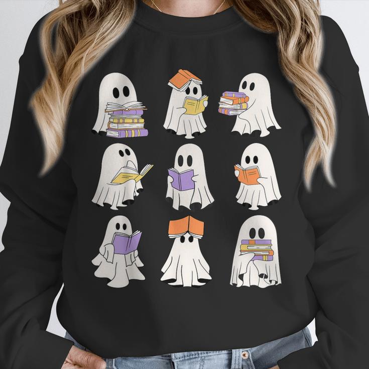Cute Ghost Reading Books Teacher Halloween Reading Men Women Kids Unisex Sweatshirt, novelty gifts, funny gifts
