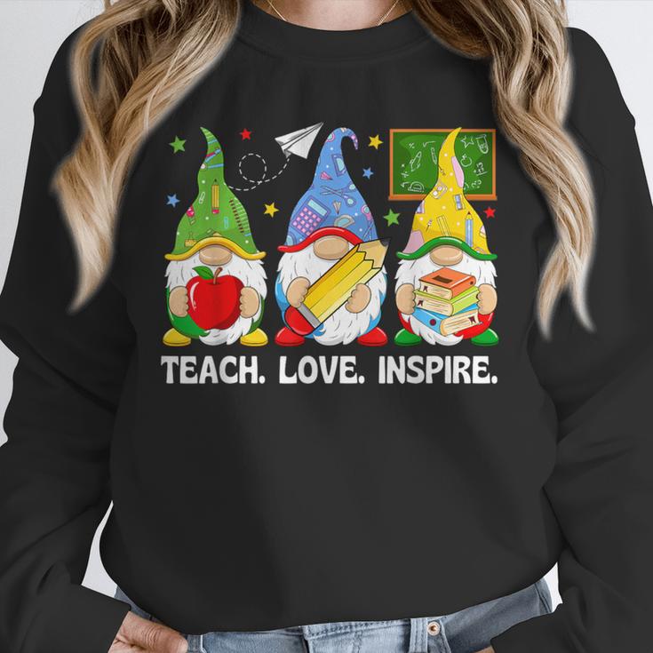 Cute Gnomes Teach Love And Inspire Back To School Teacher Unisex Sweatshirt, novelty gifts, funny gifts