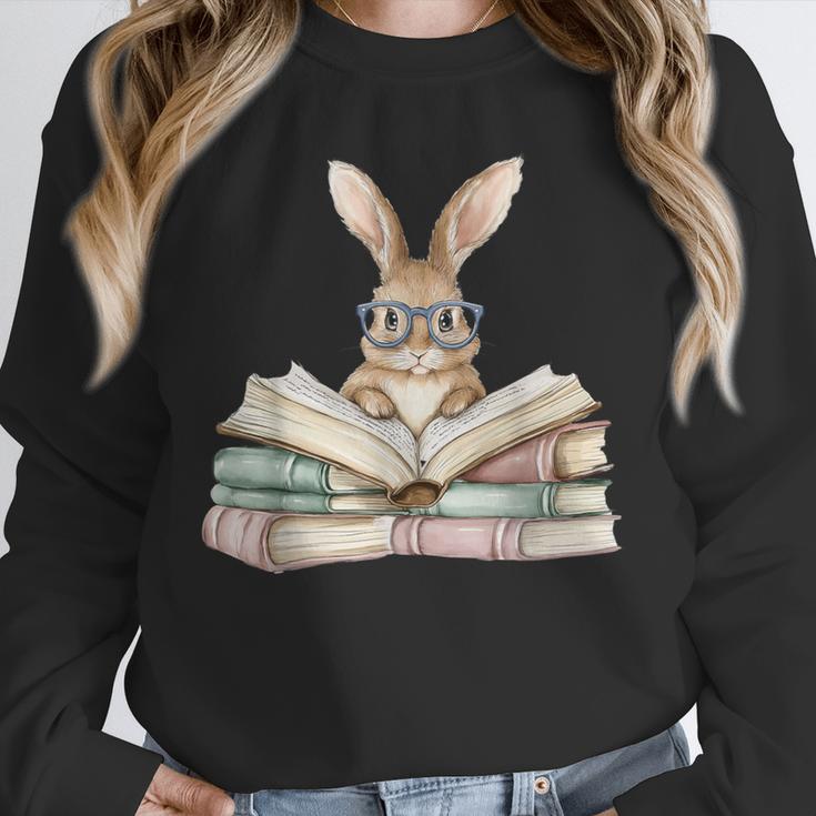 Cute Reading Bunny Glasses Books Bookworm Reader Teacher Unisex Sweatshirt, novelty gifts, funny gifts