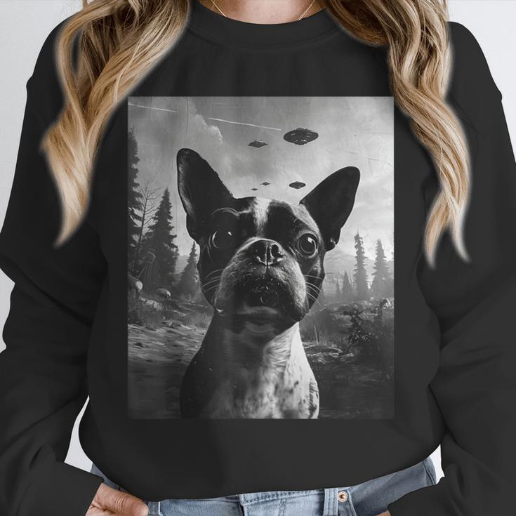 Dog Mom Dad Alien Selfie Boston Terrier UFO For Men Women Unisex Sweatshirt, novelty gifts, funny gifts