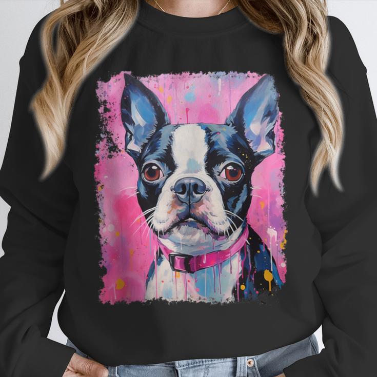 Dog Pink Boston Terrier Unisex Sweatshirt, novelty gifts, funny gifts