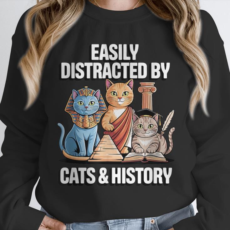 Easily Distracted By Cats & History Teacher Women Men Unisex Sweatshirt, novelty gifts, funny gifts