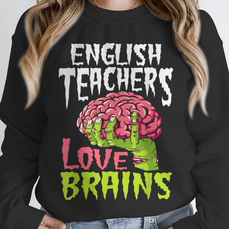English Teachers Love Brains Zombie Teacher School Halloween Unisex Sweatshirt, novelty gifts, funny gifts