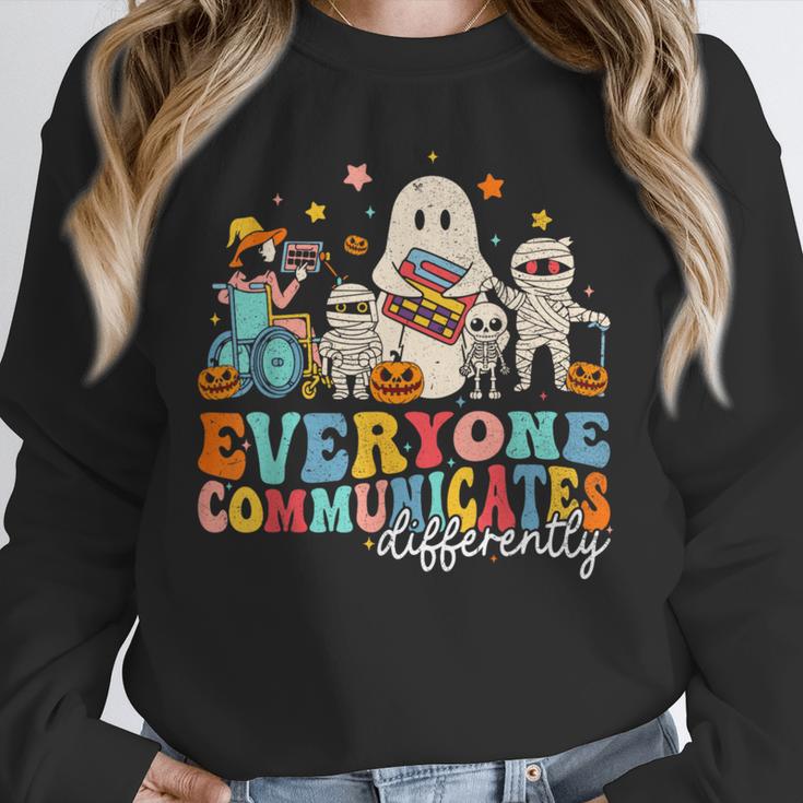 Everyone Communicates Differently Halloween SLP Sped Teacher Unisex Sweatshirt, novelty gifts, funny gifts Everyone Communicates Differently Halloween SLP Sped Teacher Unisex Sweatshirt, novelty gifts, funny gifts