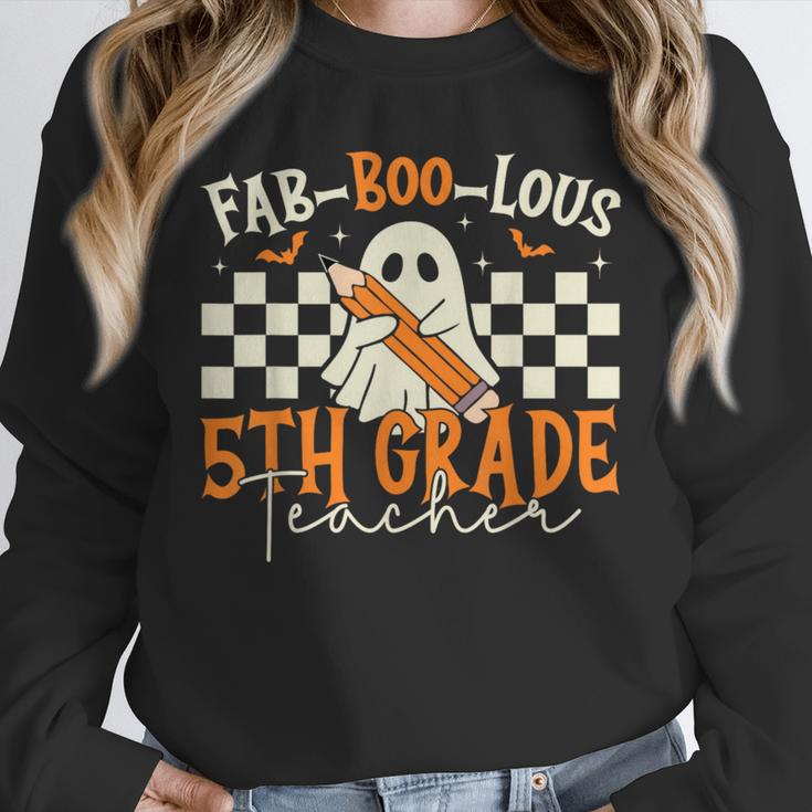 Fab Boo Lous 5th Grade Teacher Retro Ghost Spooky Halloween Unisex Sweatshirt, novelty gifts, funny gifts