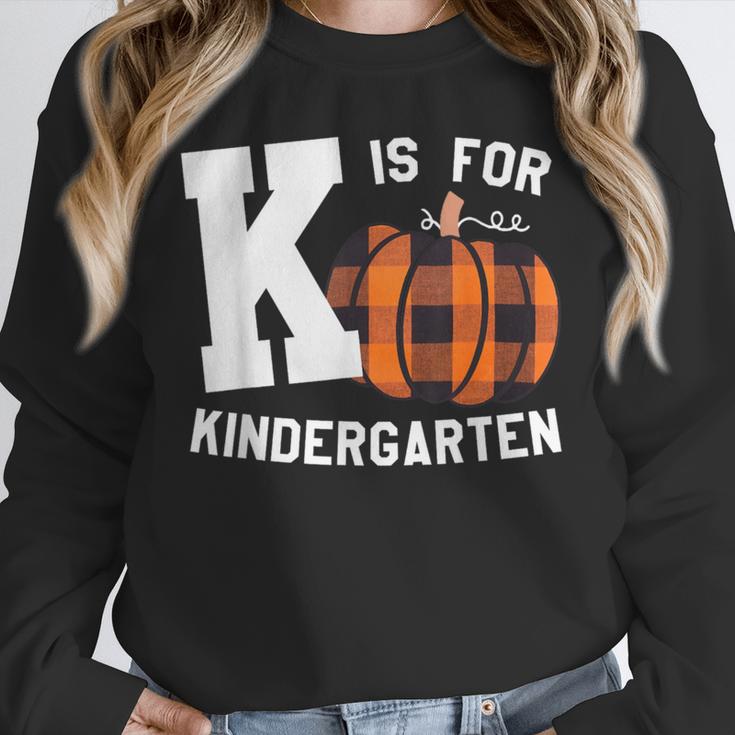 Fall Kindergarten Teacher K Is For Buffalo Plaid Pumpkin Unisex Sweatshirt, novelty gifts, funny gifts Fall Kindergarten Teacher K Is For Buffalo Plaid Pumpkin Unisex Sweatshirt, novelty gifts, funny gifts