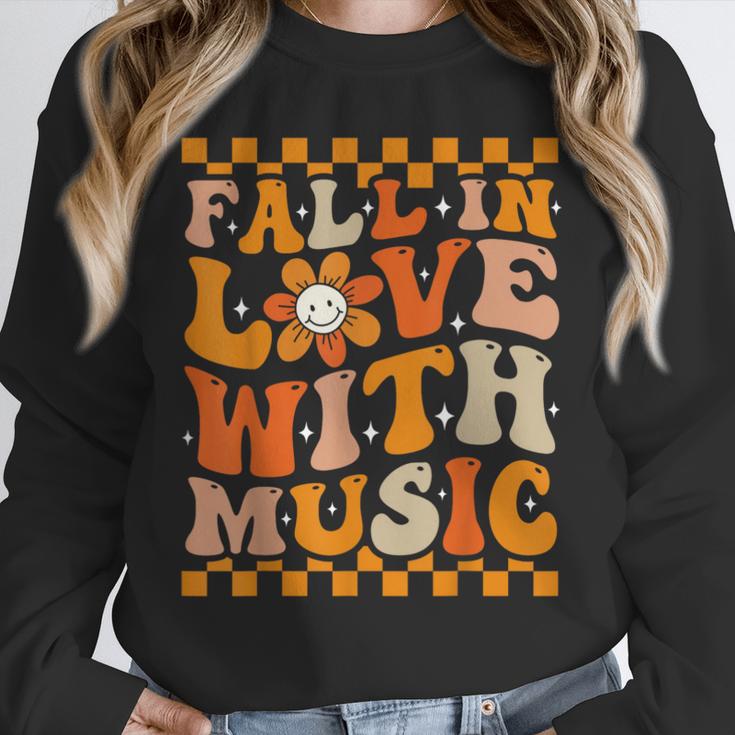 Fall In Love With Music Groovy Thanksgiving Music Teacher Men Women Girls Kids Unisex Sweatshirt, novelty gifts, funny gifts