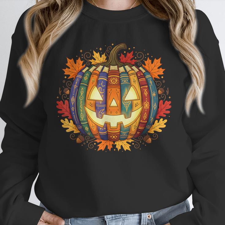 Fall Pumpkin Book Lover Spooky Librarian Teacher Halloween Unisex Sweatshirt, novelty gifts, funny gifts