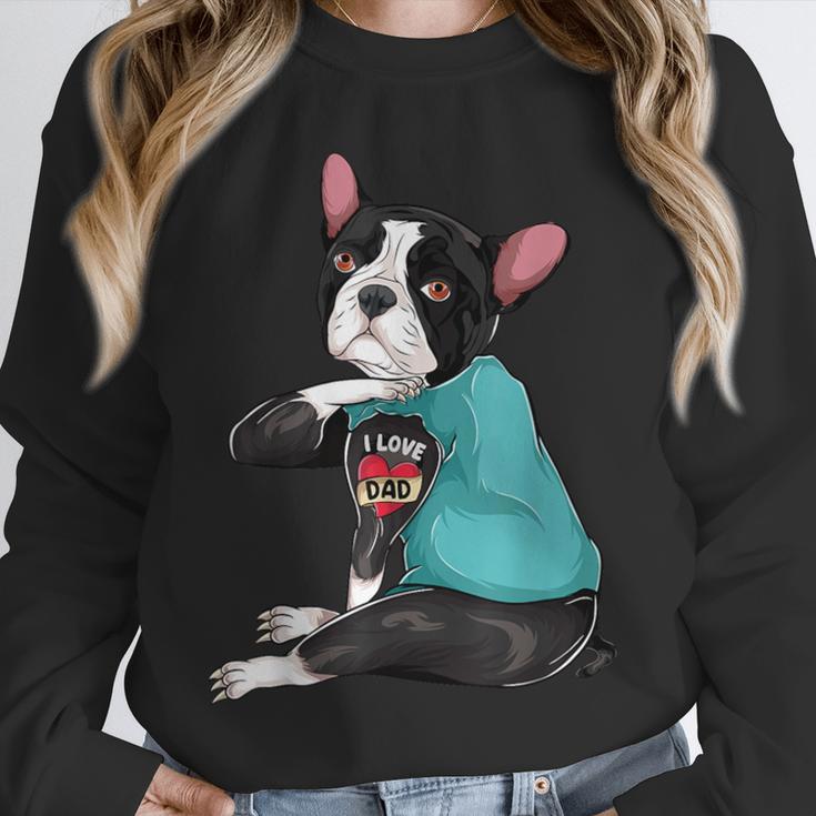 Father's Day Gift Dog Dad Boston Terrier i Love Dad Tattoo Unisex Sweatshirt, novelty gifts, funny gifts
