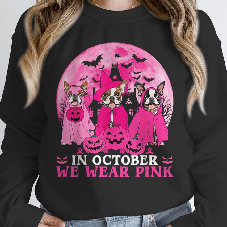 Ghost And Witch Boston Terrier Dog In October We Wear Pink Unisex Sweatshirt, novelty gifts, funny gifts